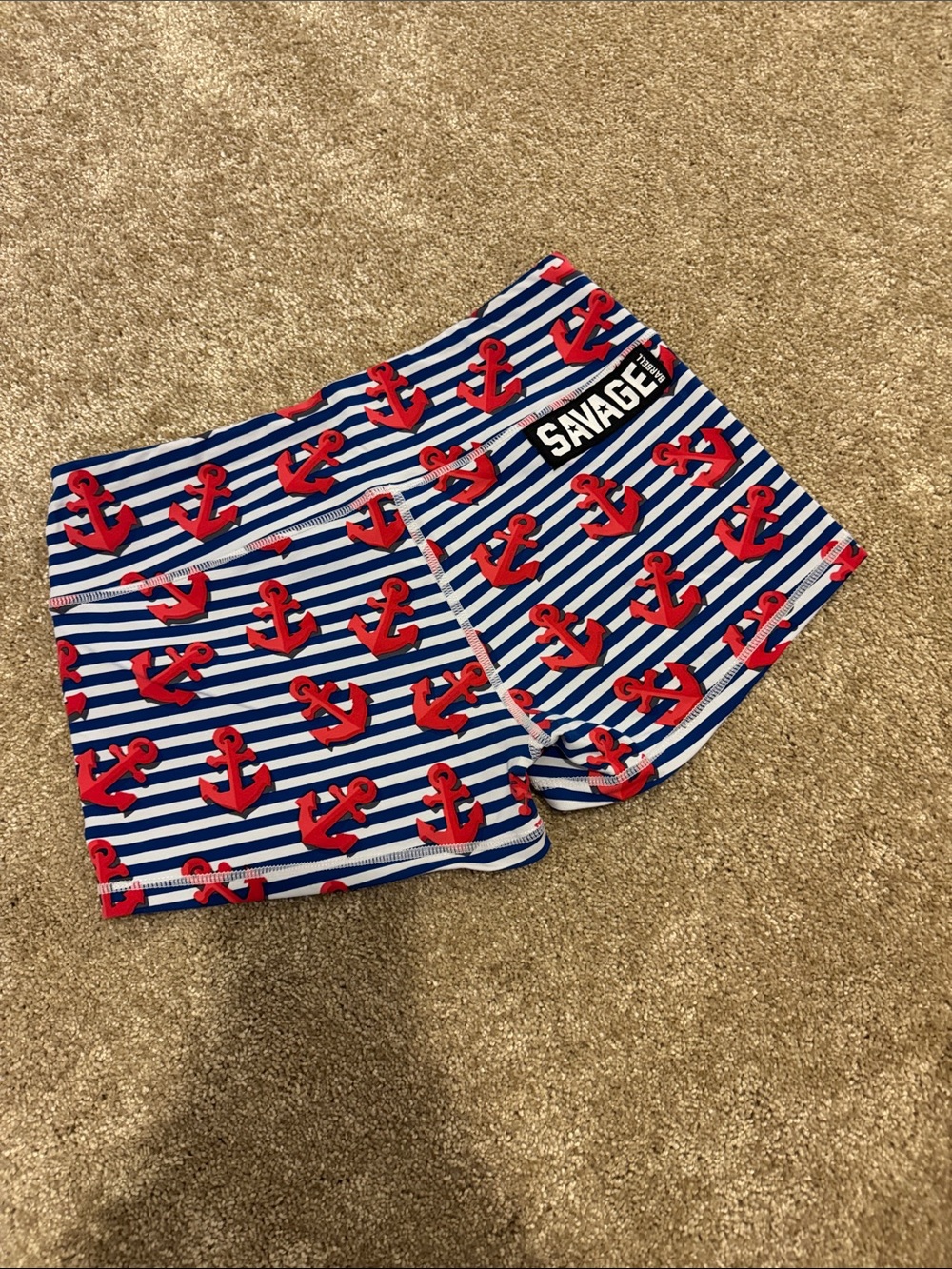 Savage Barbell Navy & Red Anchor Stripe Athletic Shorts